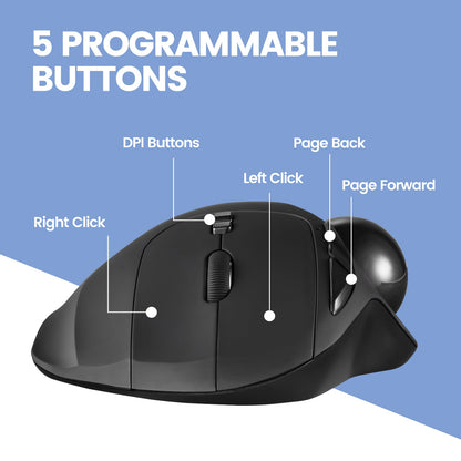 PERIMICE-717 Wireless Ergonomic Vertical Trackball Mouse with Pointing Feature - 5 Programmable Buttons