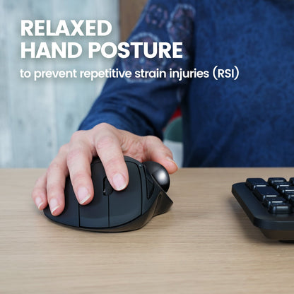 PERIMICE-717 Wireless Ergonomic Vertical Trackball Mouse with Pointing Feature - 5 Programmable Buttons