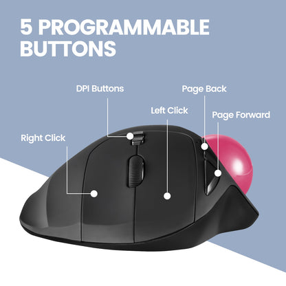 PERIMICE-717 Wireless Ergonomic Vertical Trackball Mouse with Pointing Feature - 5 Programmable Buttons