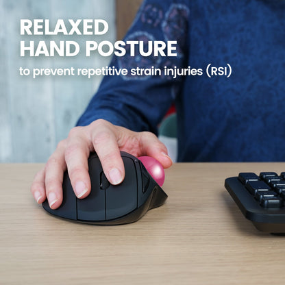 PERIMICE-717 Wireless Ergonomic Vertical Trackball Mouse with Pointing Feature - 5 Programmable Buttons