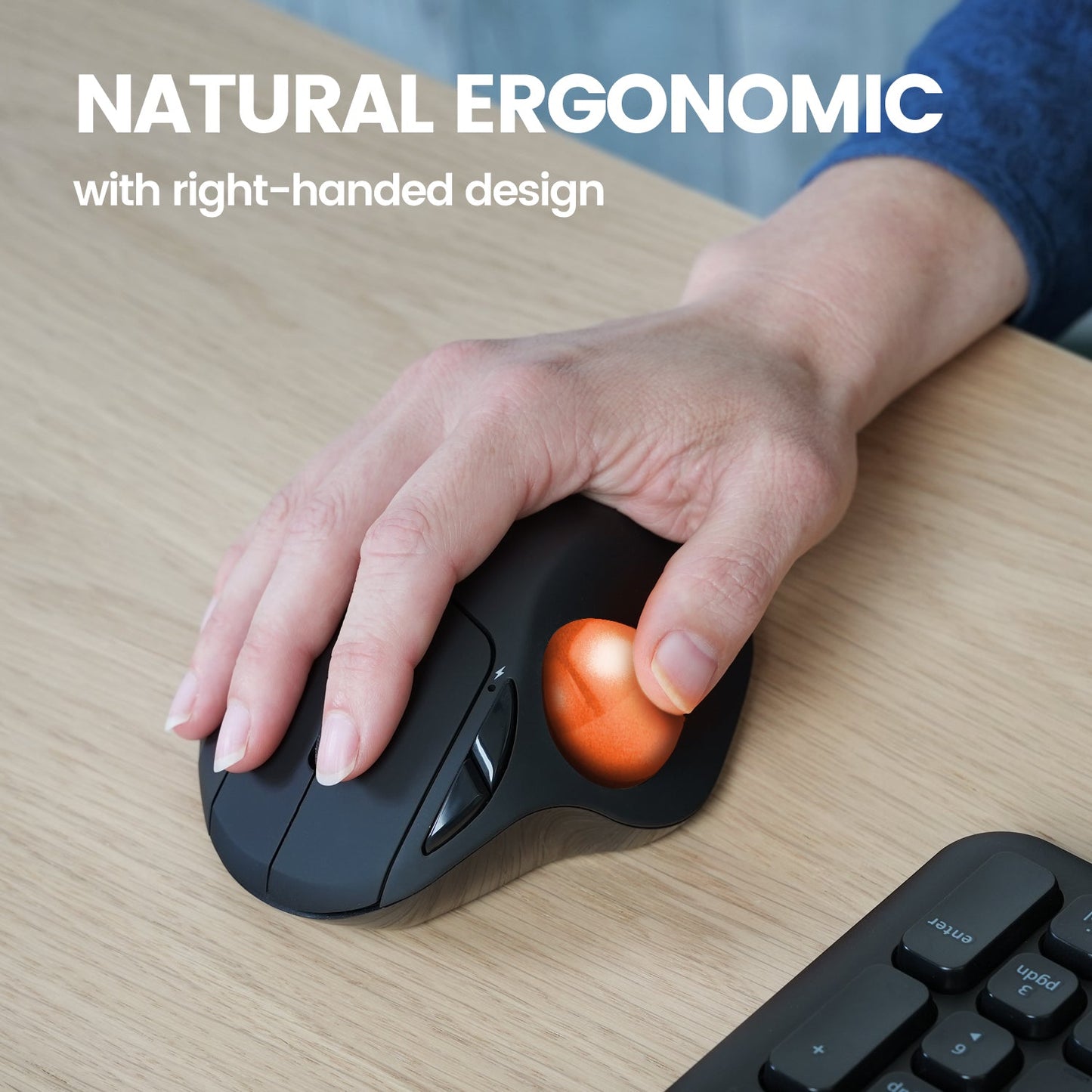 PERIMICE-717 Wireless Ergonomic Vertical Trackball Mouse with Pointing Feature - 5 Programmable Buttons