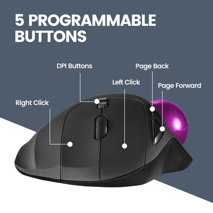 PERIMICE-717 Wireless Ergonomic Vertical Trackball Mouse with Pointing Feature - 5 Programmable Buttons