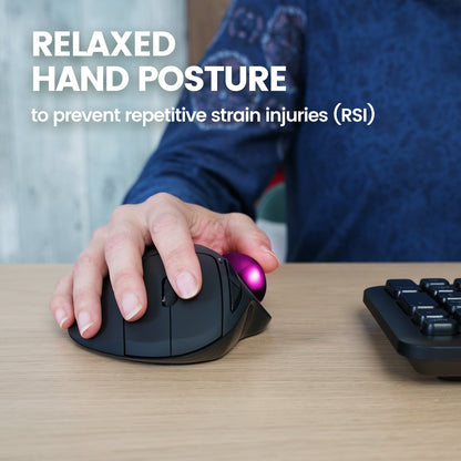 PERIMICE-717 Wireless Ergonomic Vertical Trackball Mouse with Pointing Feature - 5 Programmable Buttons