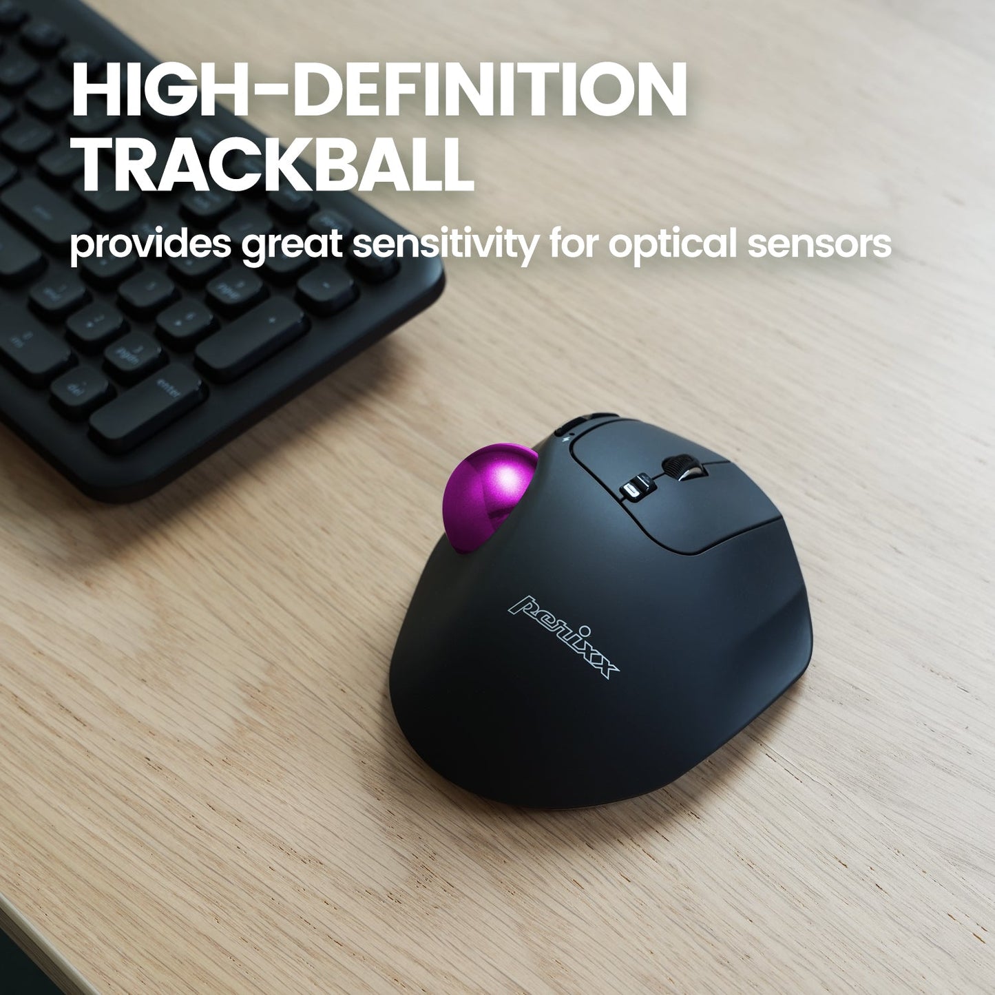 PERIMICE-717 Wireless Ergonomic Vertical Trackball Mouse with Pointing Feature - 5 Programmable Buttons