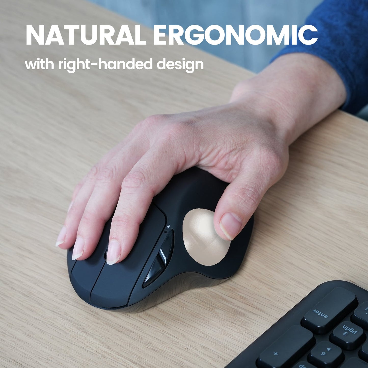 PERIMICE-717 Wireless Ergonomic Vertical Trackball Mouse with Pointing Feature - 5 Programmable Buttons