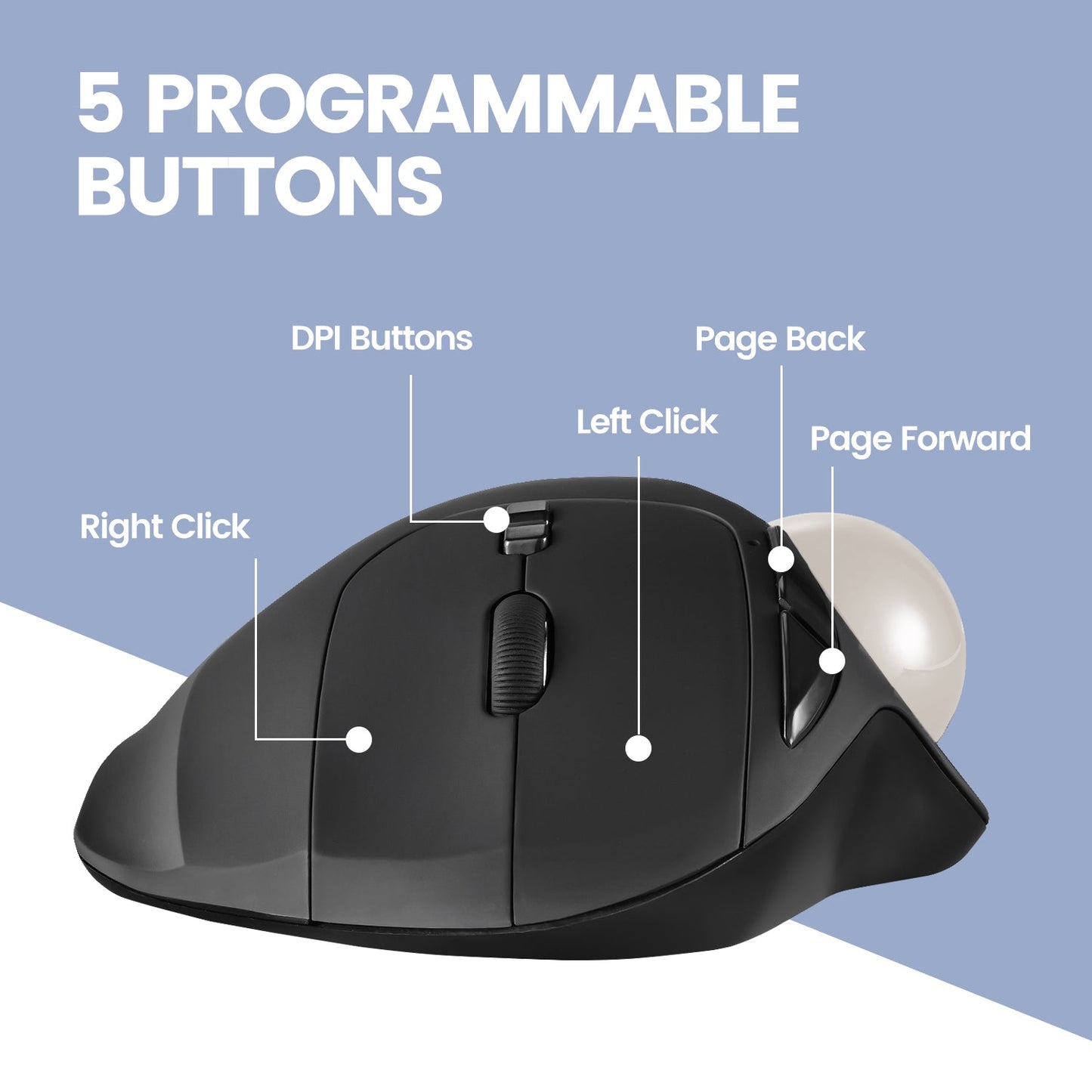 PERIMICE-717 Wireless Ergonomic Vertical Trackball Mouse with Pointing Feature - 5 Programmable Buttons