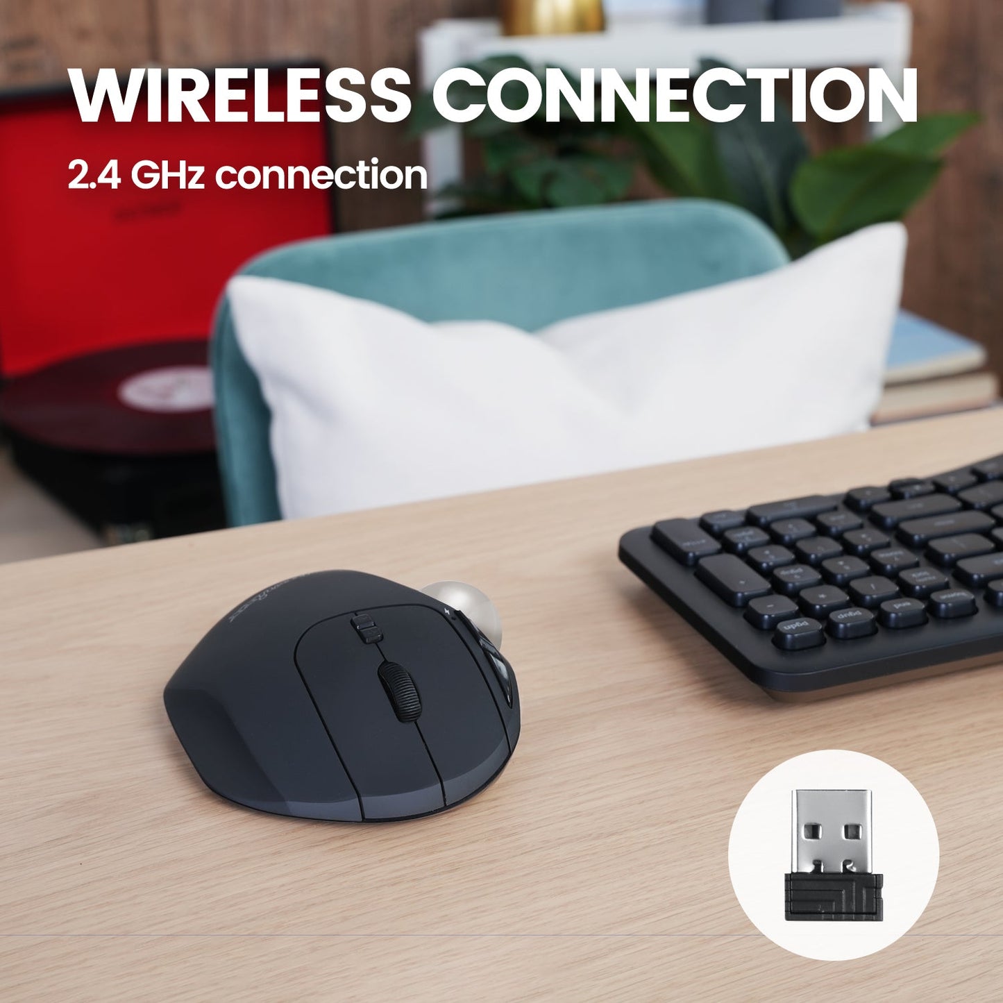 PERIMICE-717 Wireless Ergonomic Vertical Trackball Mouse with Pointing Feature - 5 Programmable Buttons