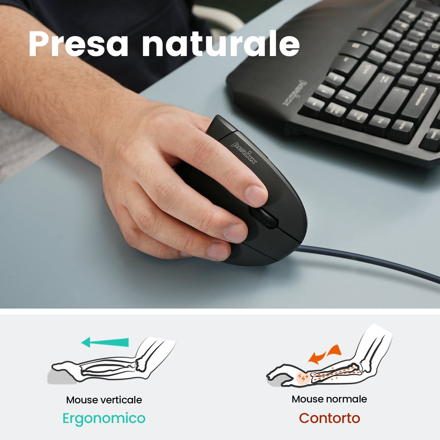 PERIDUO - 413 Wired USB Ergonomic Compact Split Keyboard and Vertical Mouse - Perixx Europe