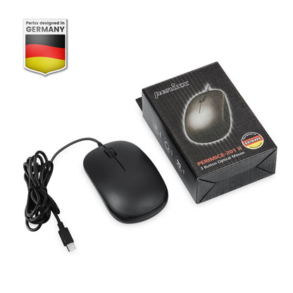 PERIMICE-201 C - Wired Mouse ONLY for USB-C with package. Simple plug-and-play setup with 6 ft cable.