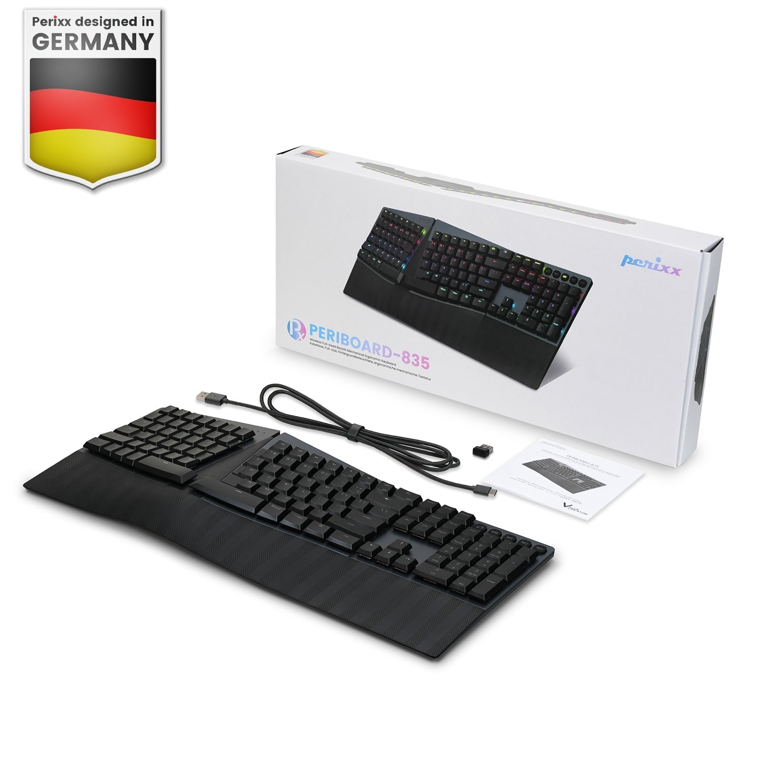 ERGO Mechanical Wireless Keyboard - PERIBOARD-835 Full-Size - Perixx Europe