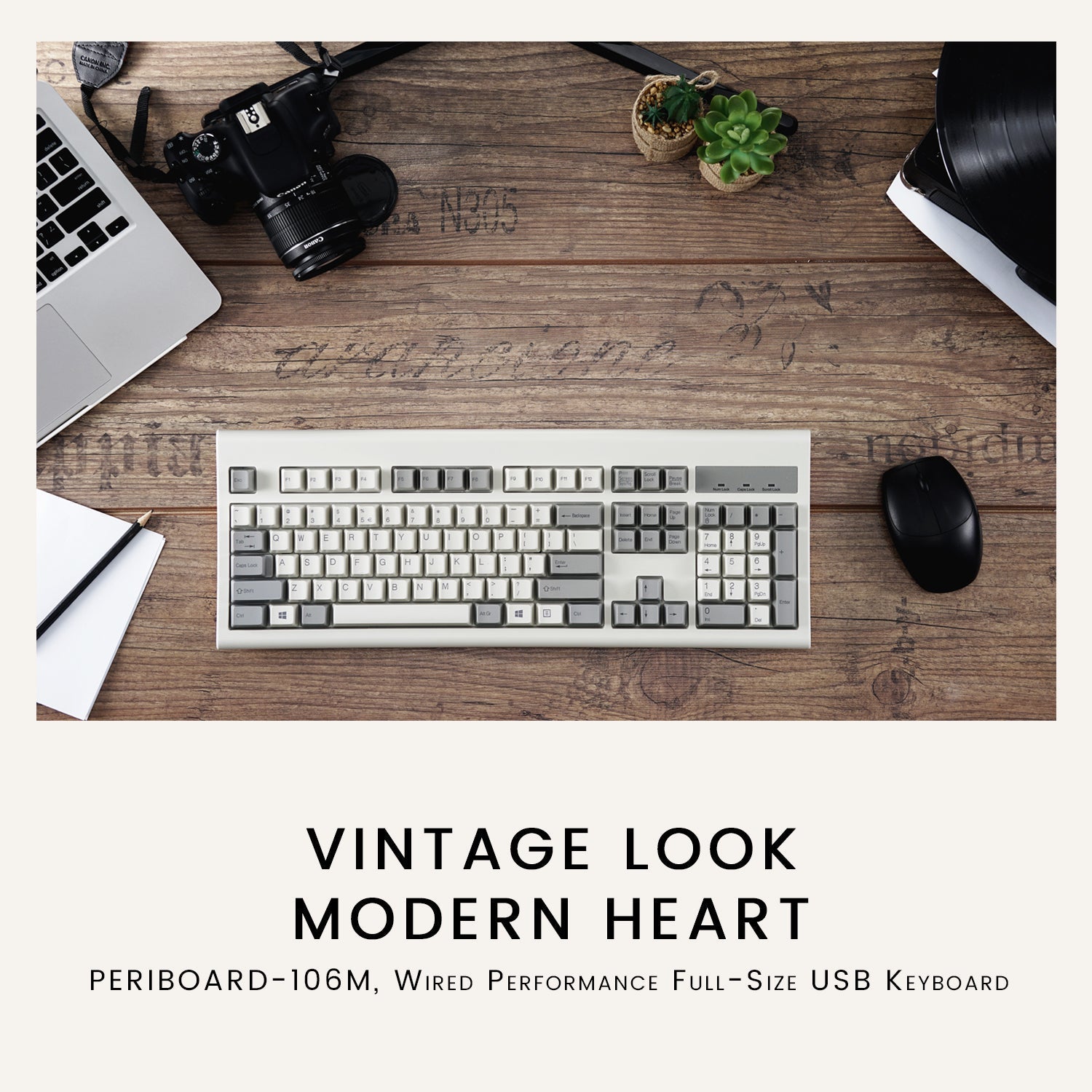 PERIBOARD-106 M - Wired Retro Vintage Grey/White Standard Keyboard - Perixx Europe