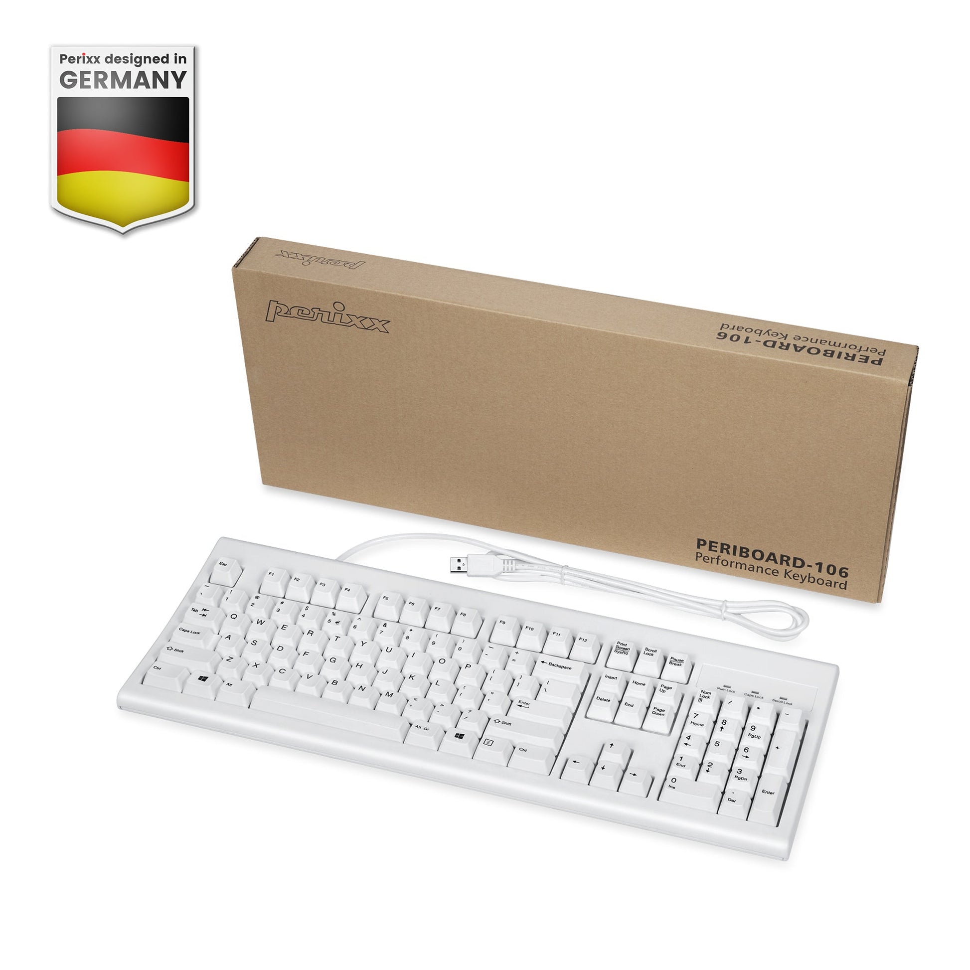 PERIBOARD-106 W - Wired White Standard Keyboard - Perixx Europe