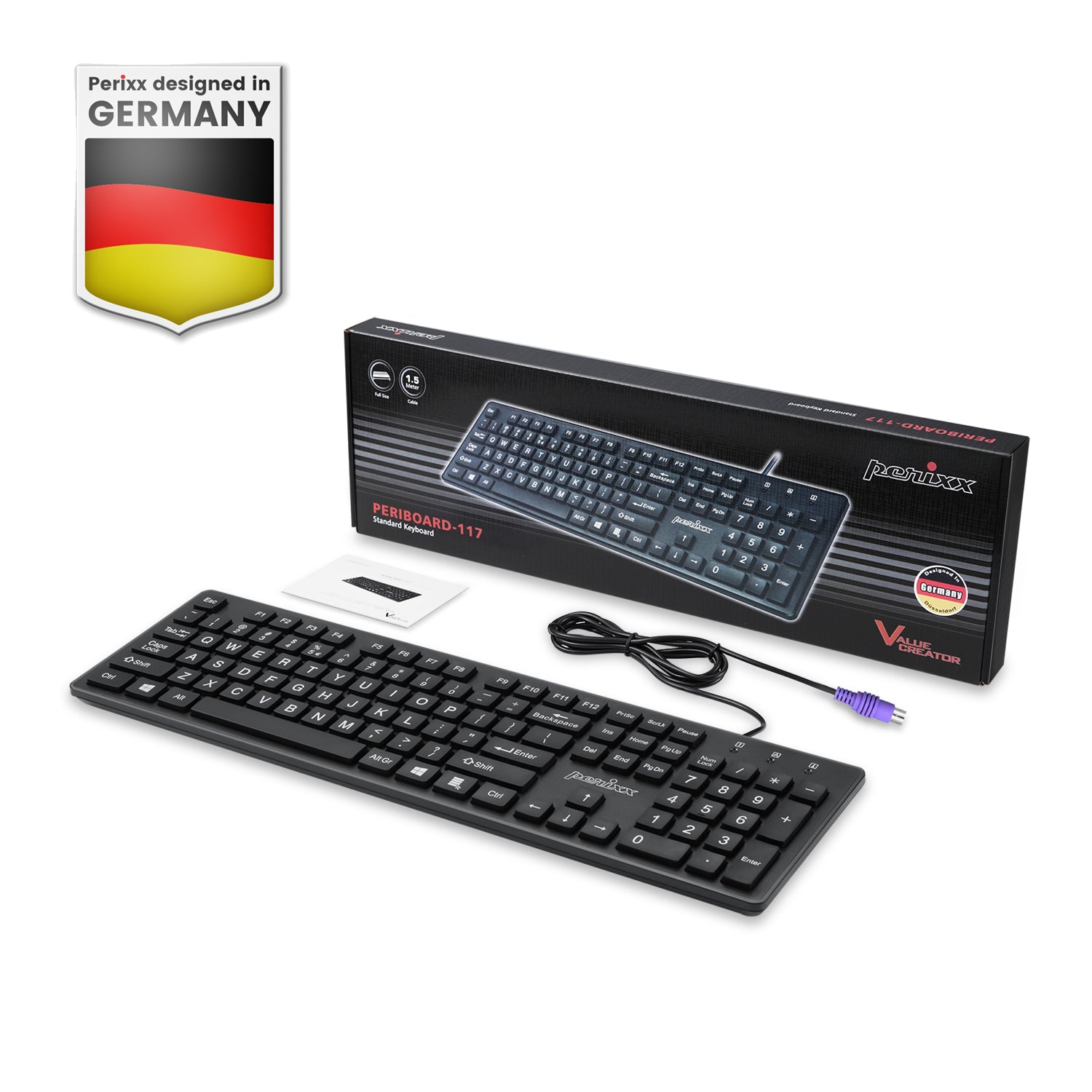 PERIBOARD - 117 Wired Standard Keyboard with Large Print Letters - Perixx Europe