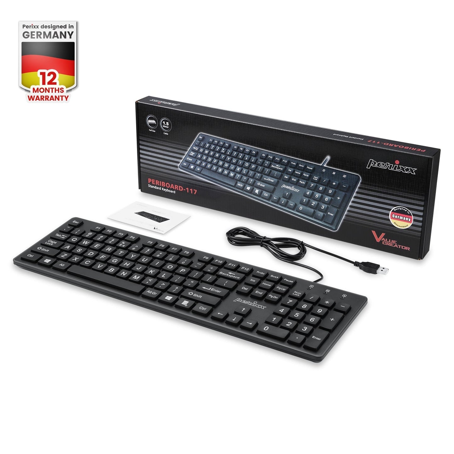 PERIBOARD-117 - Wired Standard Keyboard with Large Print Letters - Perixx Europe