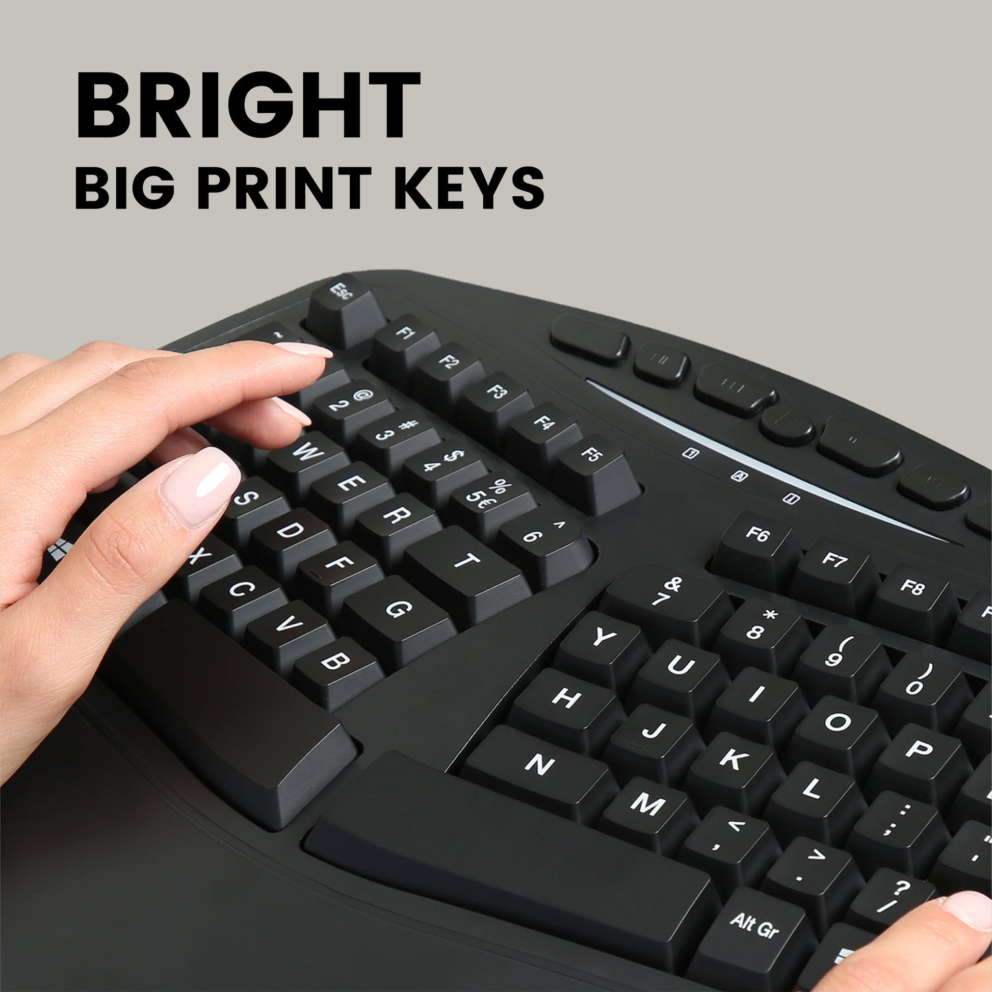 PERIBOARD-312 - Wired Backlit Ergonomic Keyboard Large Print Letters Extra USB Ports - Perixx Europe