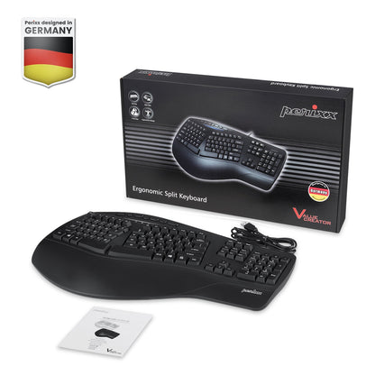 PERIBOARD-312 - Wired Backlit Ergonomic Keyboard Large Print Letters Extra USB Ports - Perixx Europe