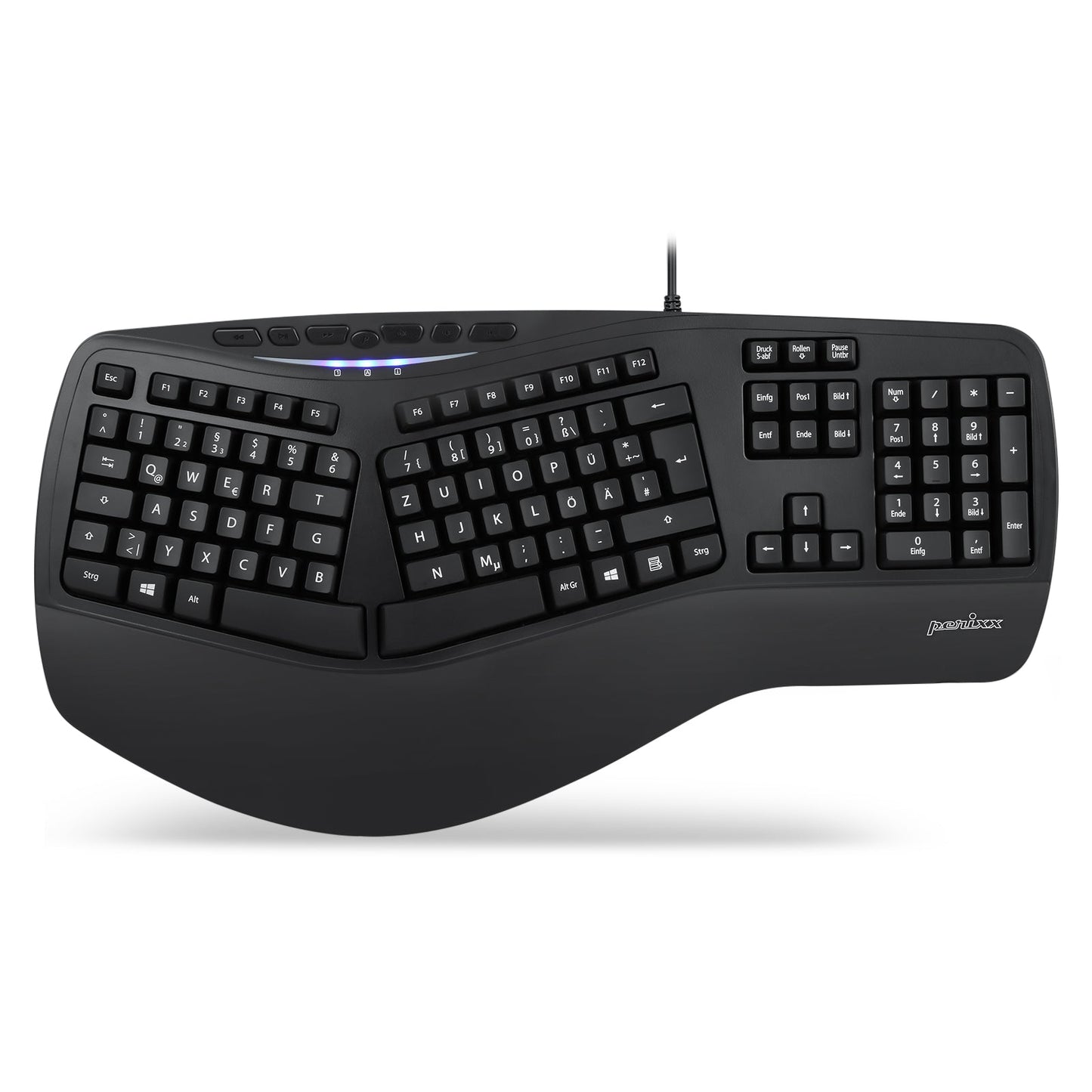 PERIBOARD-312 - Wired Backlit Ergonomic Keyboard Large Print Letters Extra USB Ports - Perixx Europe