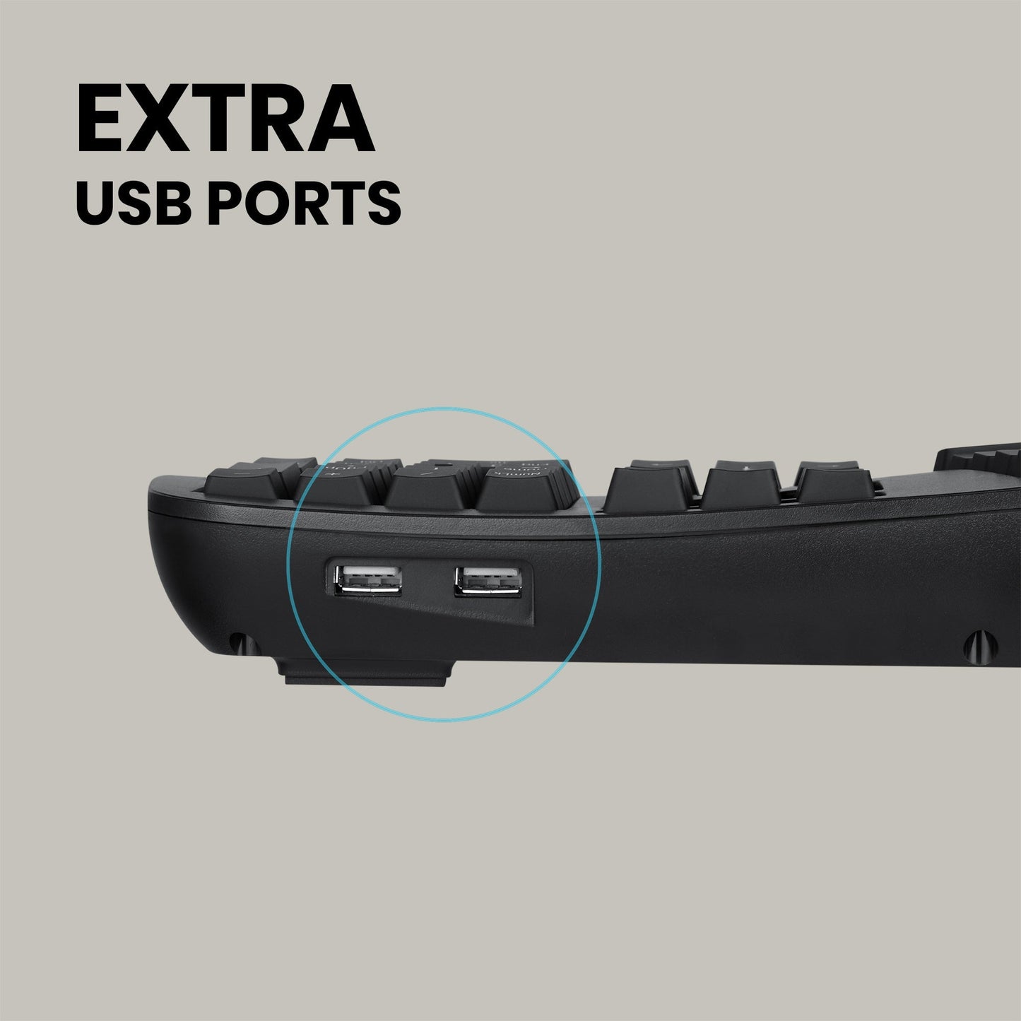 PERIBOARD-312 - Wired Backlit Ergonomic Keyboard Large Print Letters Extra USB Ports - Perixx Europe