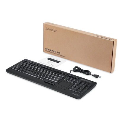 PERIBOARD-313 - Wired Backlit Touchpad Keyboard Extra USB Ports (US QWERTY Layout) - Perixx Europe