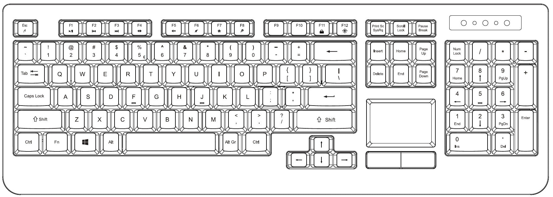 PERIBOARD-313 - Wired Backlit Touchpad Keyboard Extra USB Ports (US QWERTY Layout) - Perixx Europe