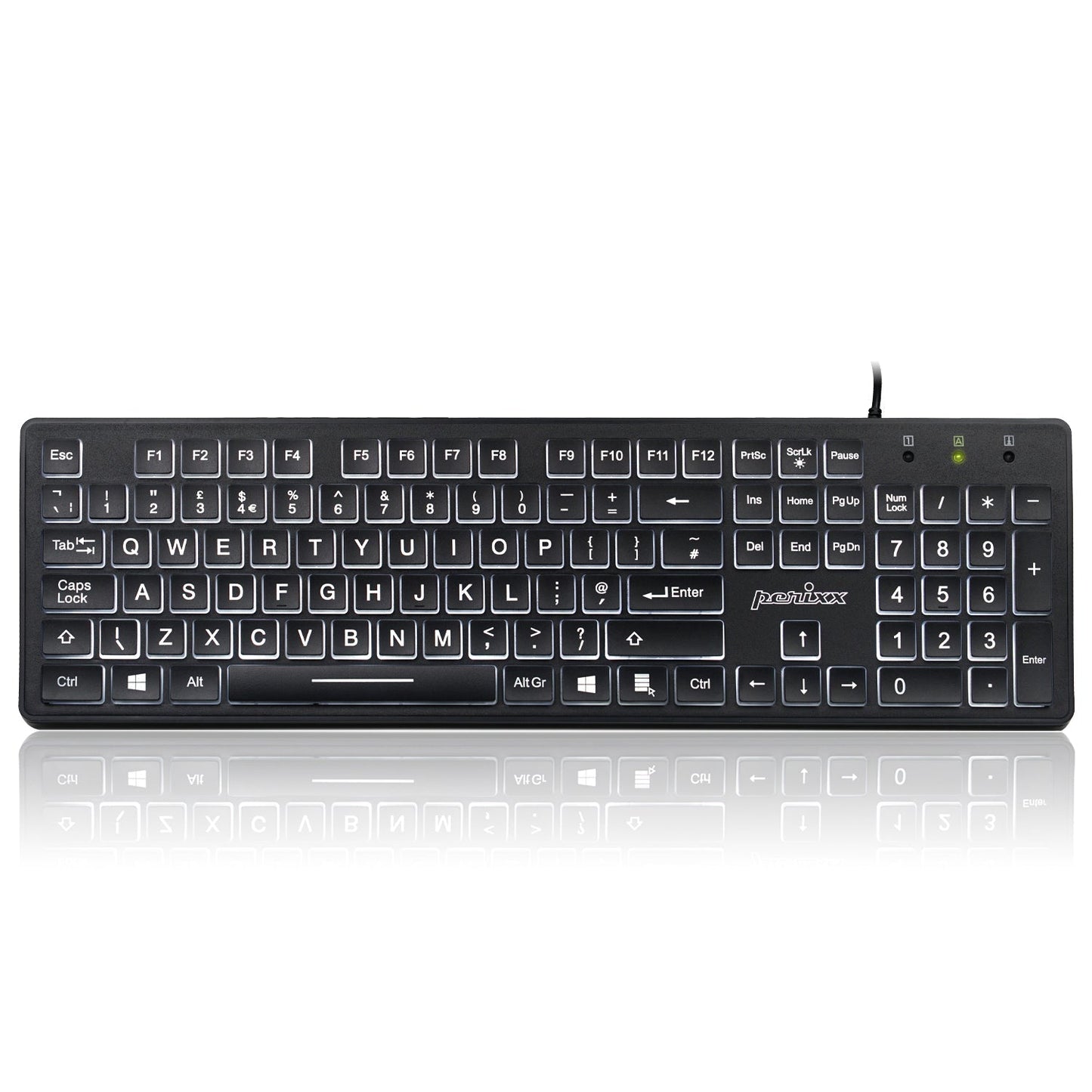 PERIBOARD-317 - Wired Backlit Standard Keyboard with Large Print Letters - Perixx Europe