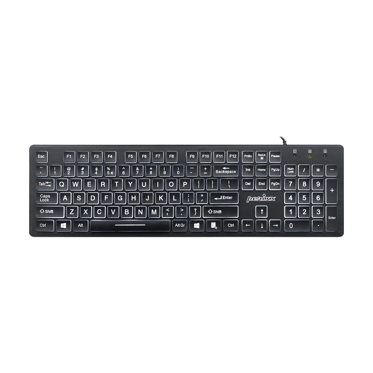 PERIBOARD-317 - Wired Backlit Standard Keyboard with Large Print Letters - Perixx Europe