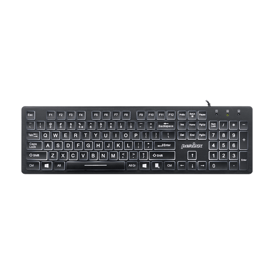 PERIBOARD-317 - Wired Backlit Standard Keyboard with Large Print Letters - Perixx Europe