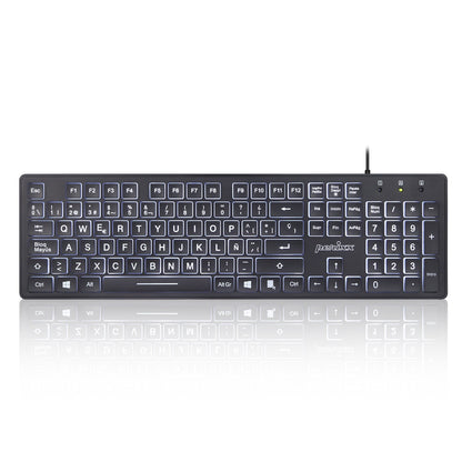 PERIBOARD-317 - Wired Backlit Standard Keyboard with Large Print Letters - Perixx Europe