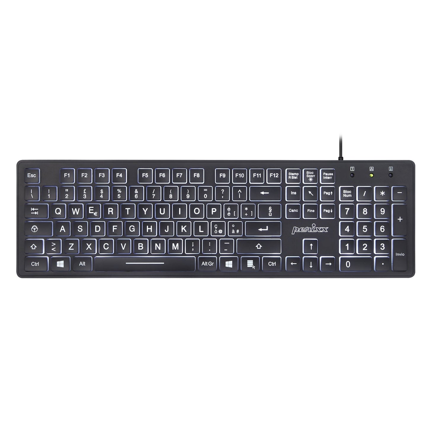 PERIBOARD-317 - Wired Backlit Standard Keyboard with Large Print Letters - Perixx Europe