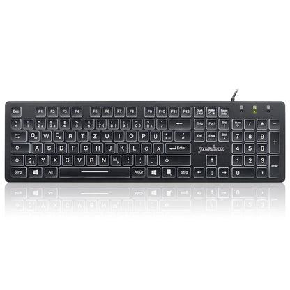 PERIBOARD-317 - Wired Backlit Standard Keyboard with Large Print Letters - Perixx Europe