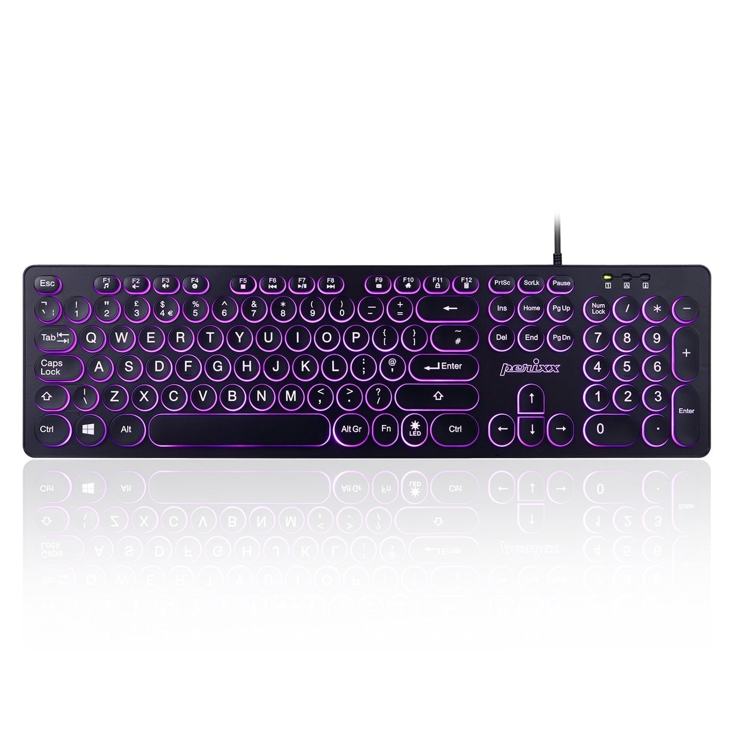 PERIBOARD-317R - Wired Backlit Standard Keyboard with Rounded Keys - Perixx Europe