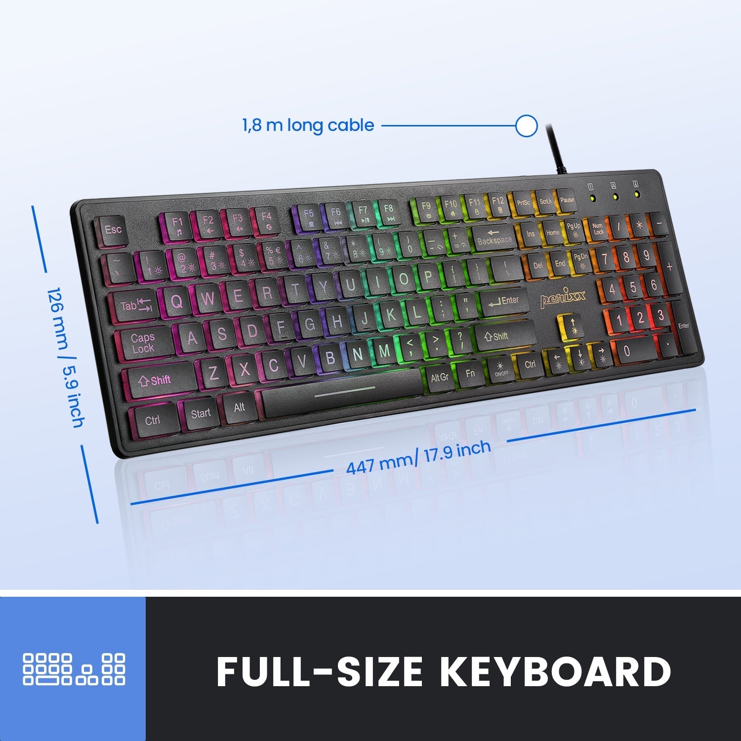 PERIBOARD - 317RGB Wired Backlit USB Keyboard - Perixx Europe