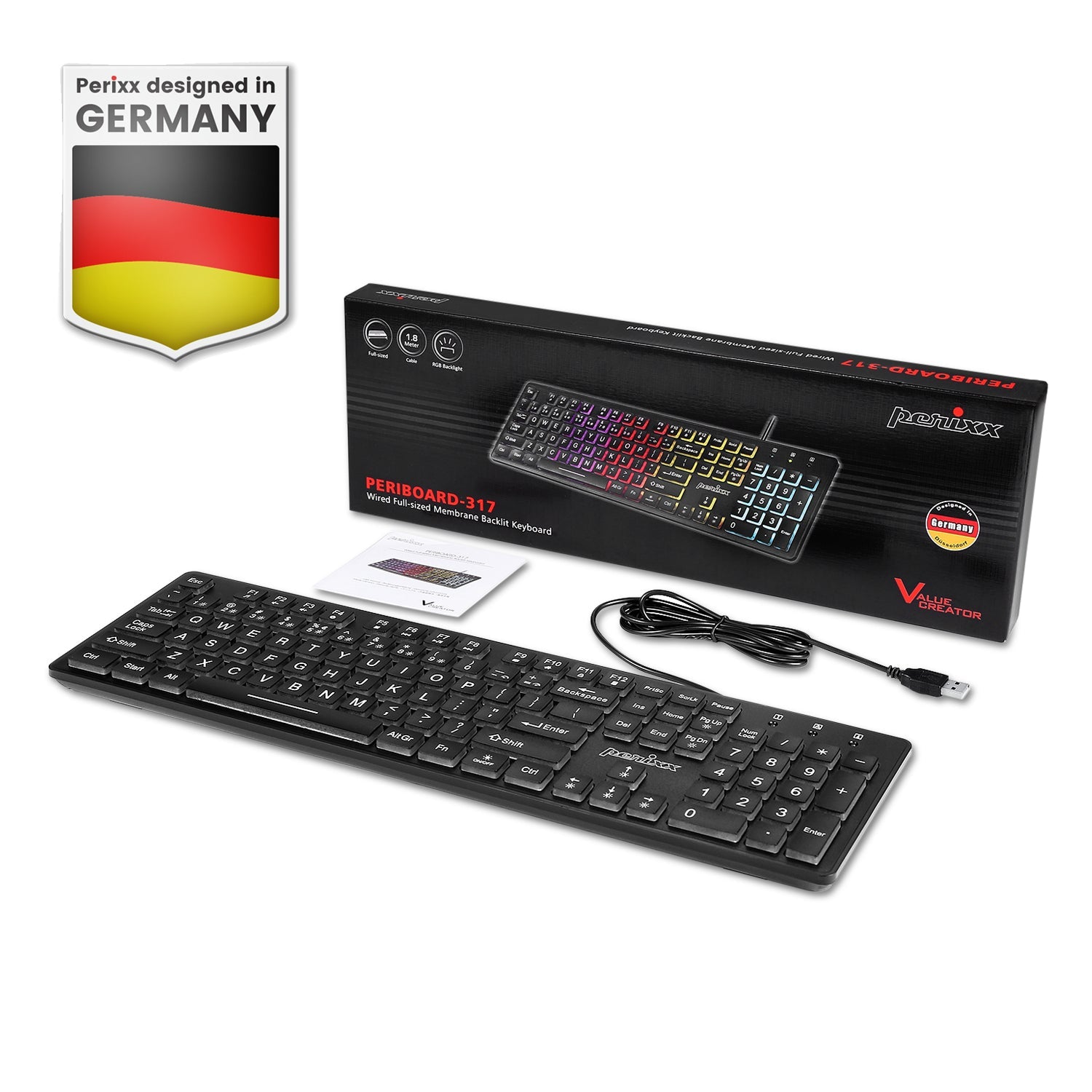 PERIBOARD - 317RGB Wired Backlit USB Keyboard - Perixx Europe