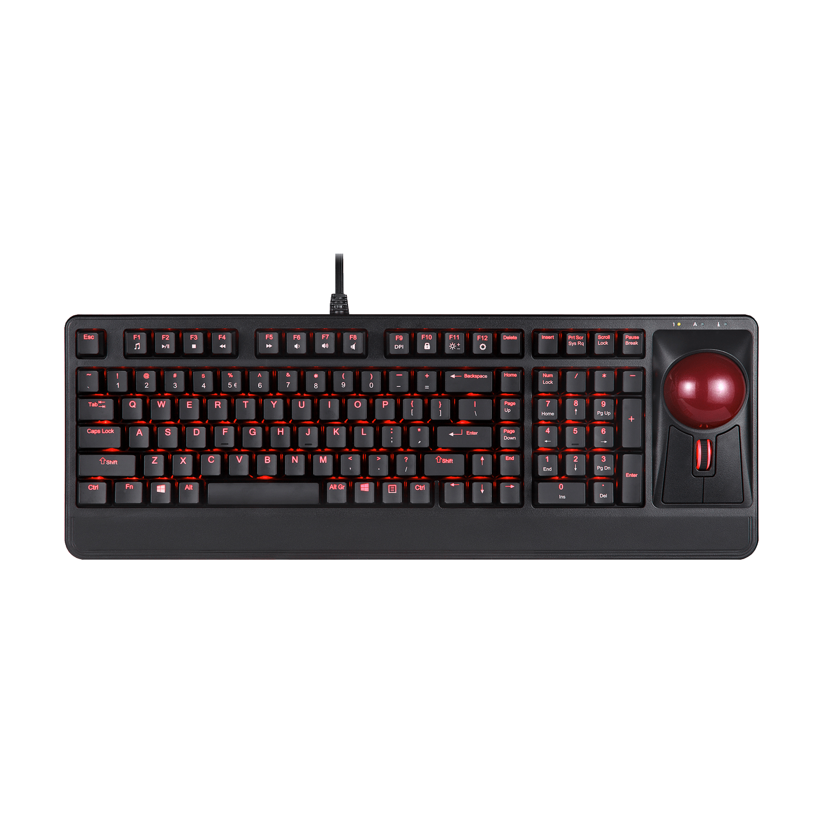 PERIBOARD-322 - Wired Backlit Trackball Keyboard (75% + Numpad) Extra USB Ports - Perixx Europe