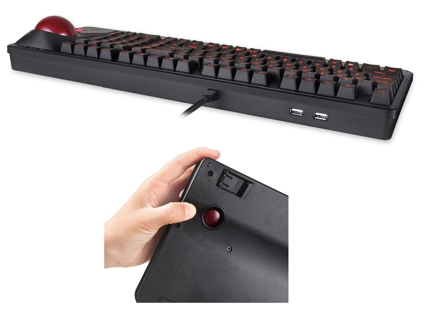 PERIBOARD-322 - Wired Backlit Trackball Keyboard (75% + Numpad) Extra USB Ports - Perixx Europe