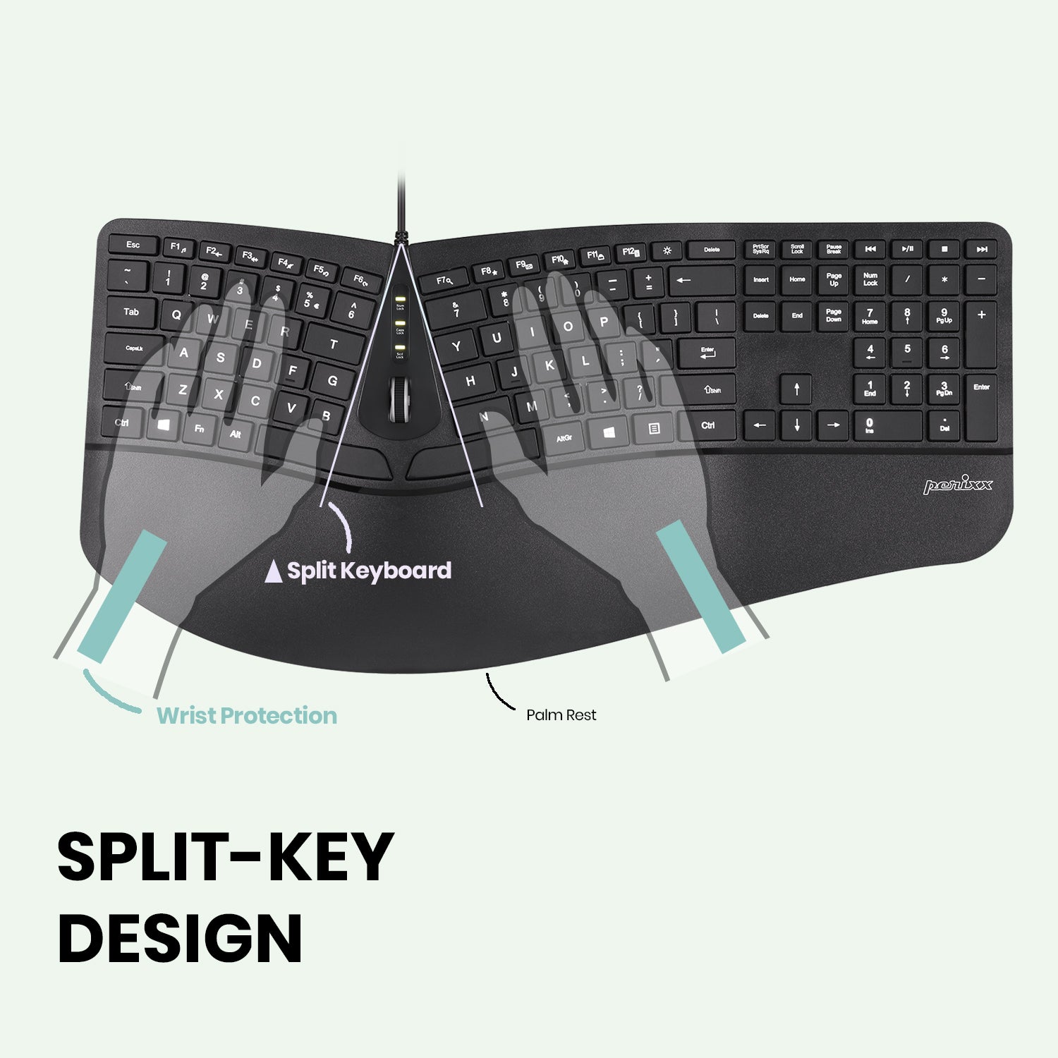 PERIBOARD-330 - Wired Backlit Ergonomic Keyboard with Adjustable Palm Rest - Perixx Europe