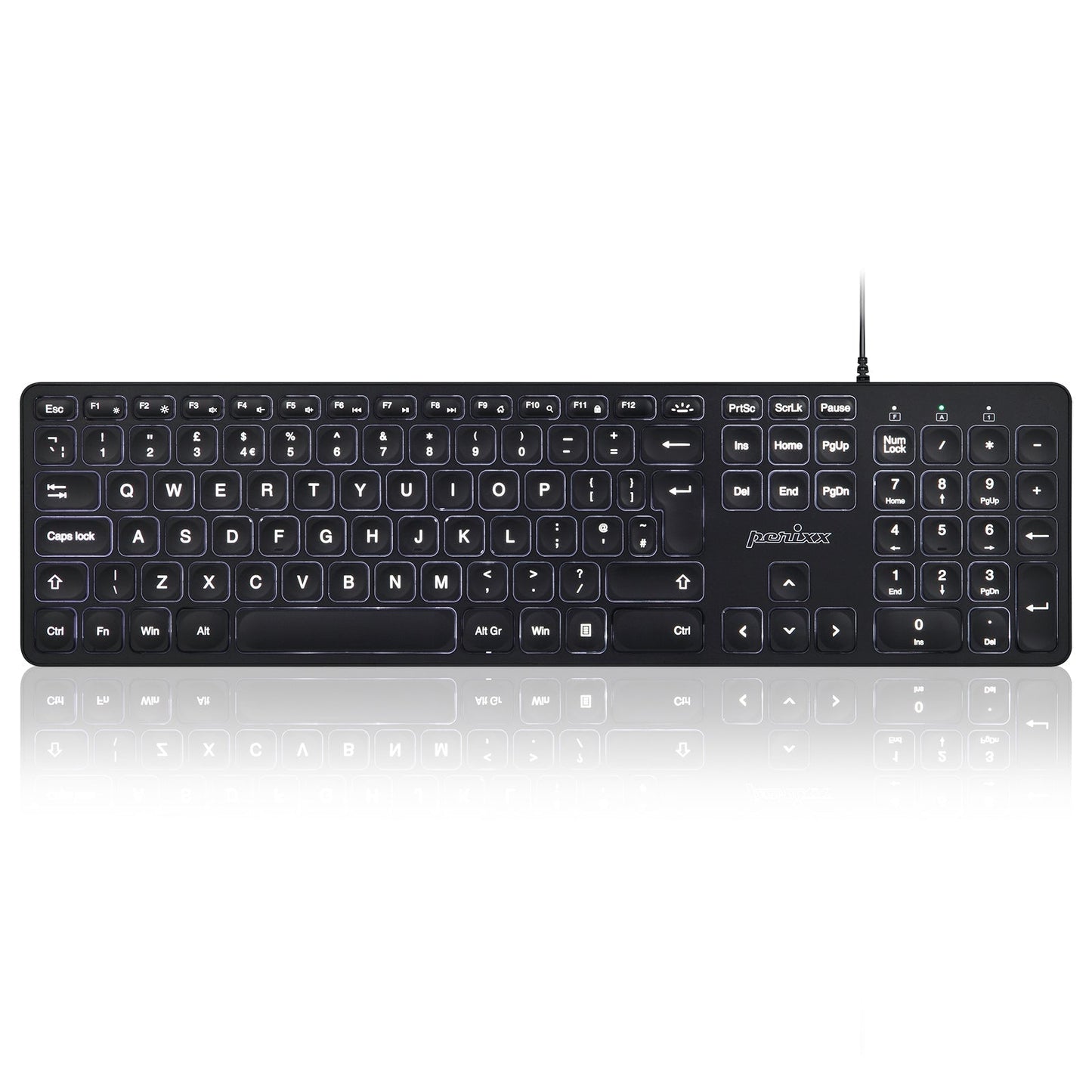 PERIBOARD-331 - Wired Backlit Scissor Keyboard with Large Print Letters - Perixx Europe