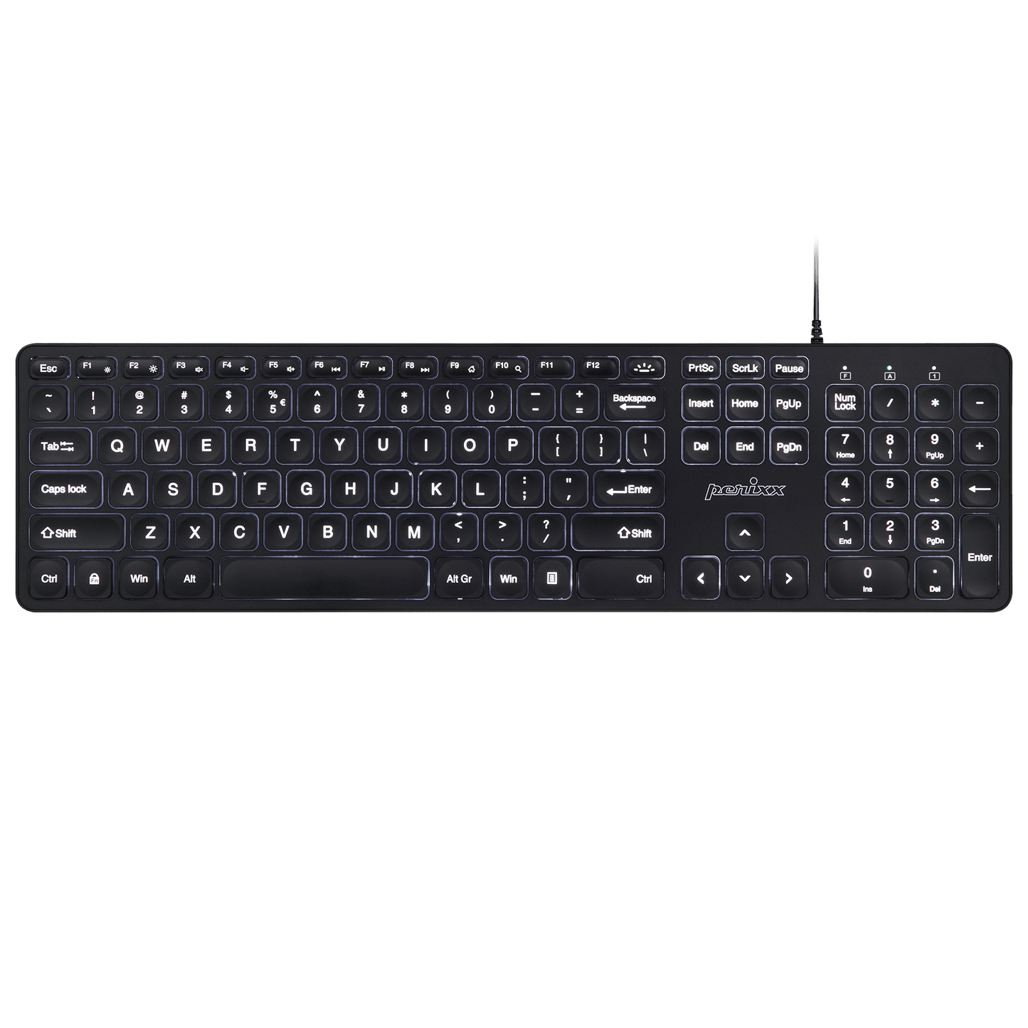 PERIBOARD-331 - Wired Backlit Scissor Keyboard with Large Print Letters - Perixx Europe