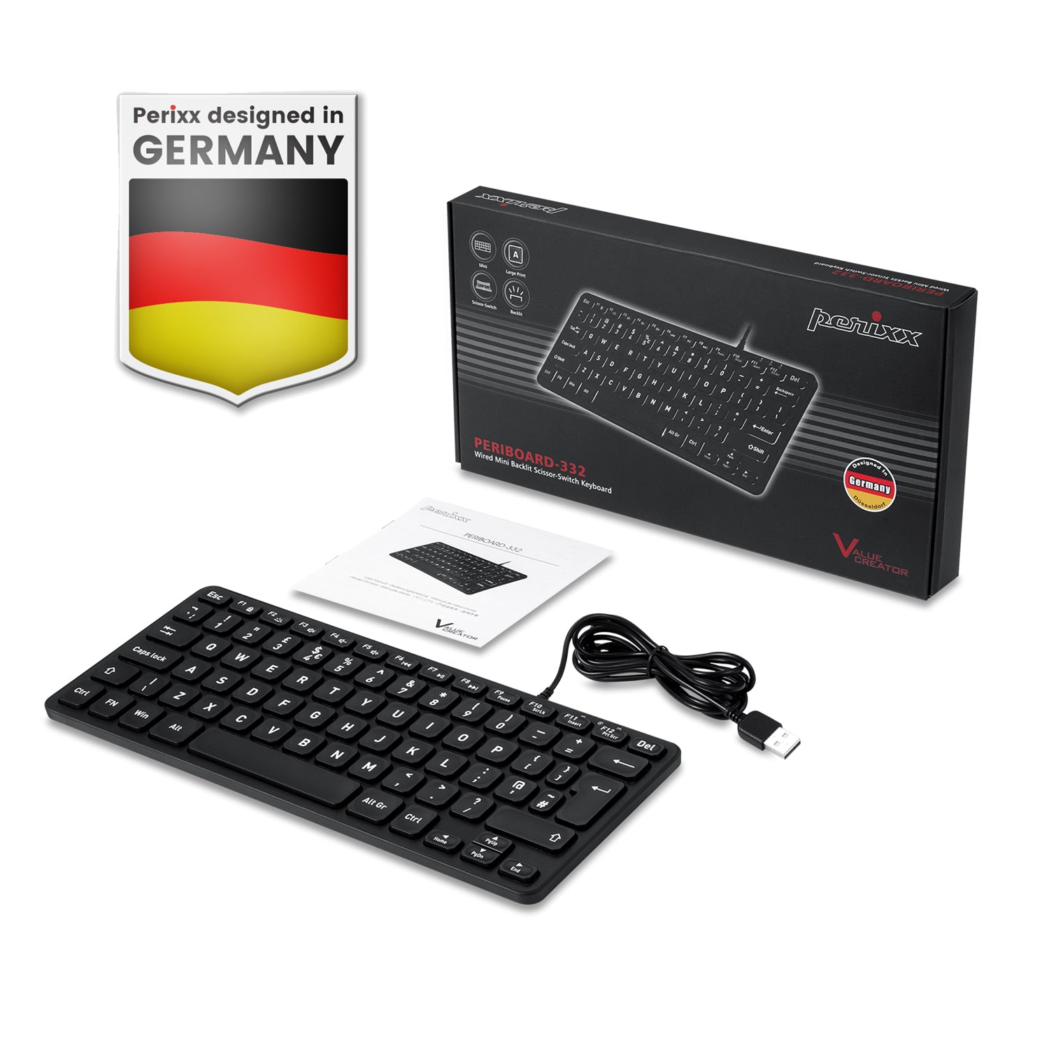 PERIBOARD - 332 Wired Mini Scissor Keyboard with Backlighting - Perixx Europe