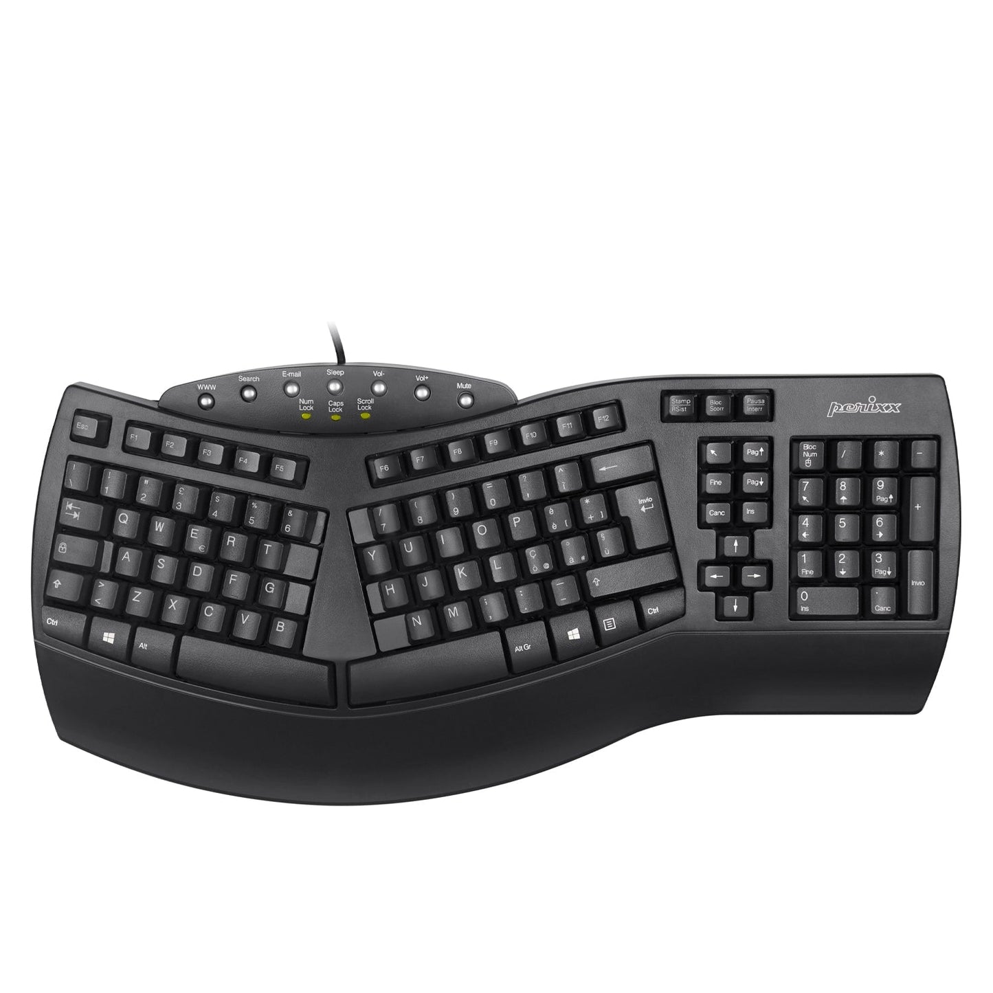 PERIBOARD-512 B - Wired Ergonomic Keyboard 100% - Perixx Europe