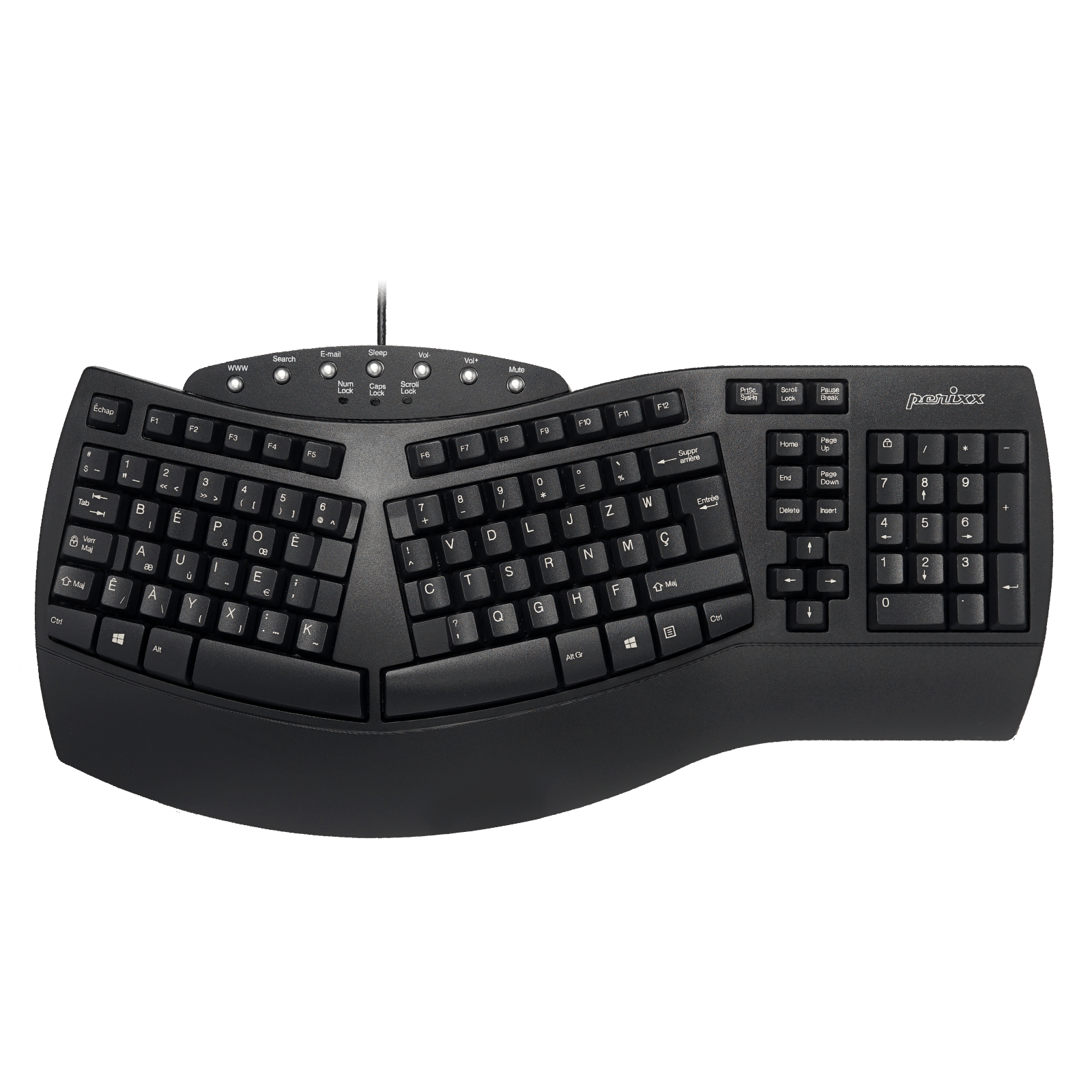 PERIBOARD-512 B - Wired Ergonomic Keyboard 100% - Perixx Europe