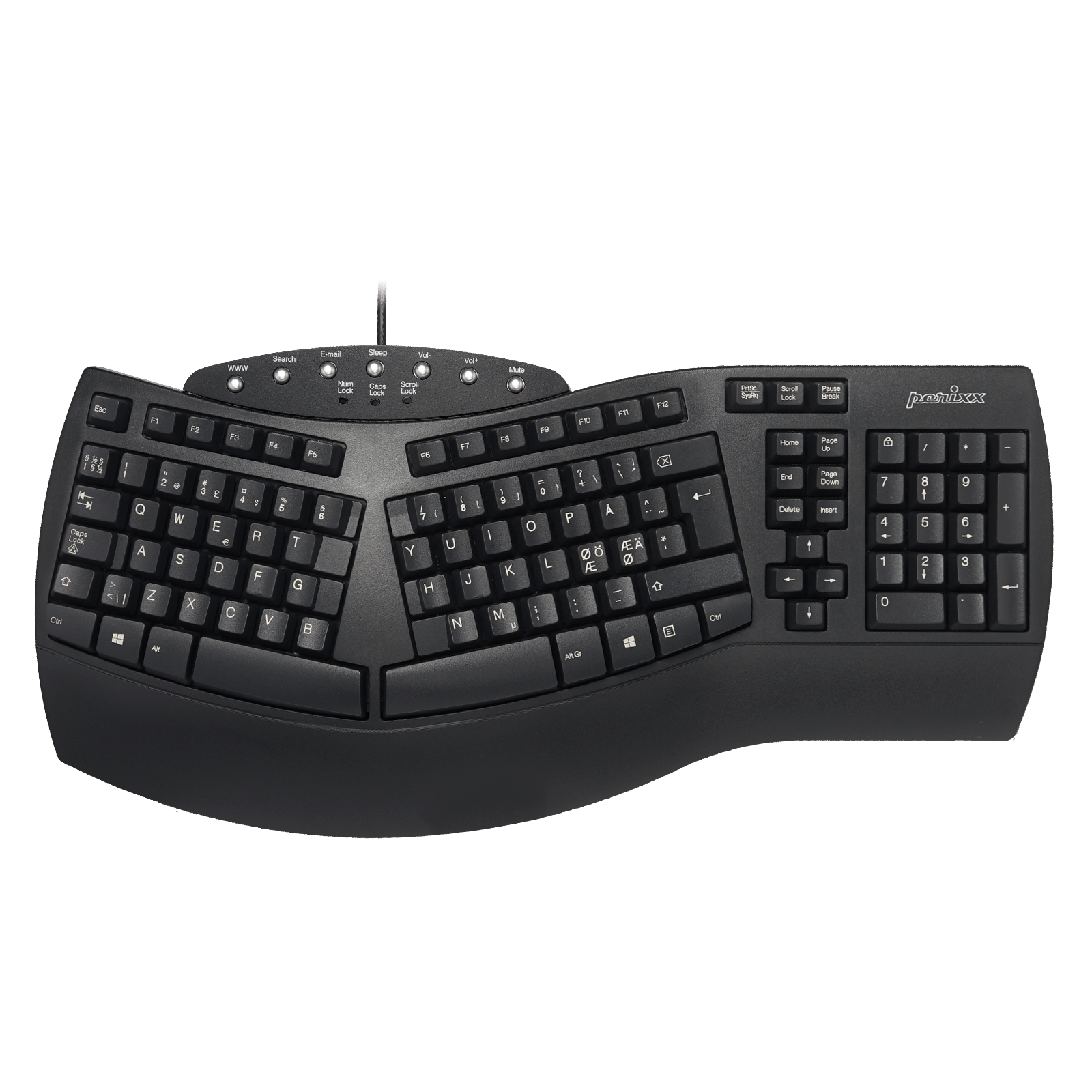 PERIBOARD-512 B - Wired Ergonomic Keyboard 100% - Perixx Europe