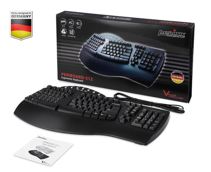 PERIBOARD-512 B - Wired Ergonomic Keyboard 100% - Perixx Europe