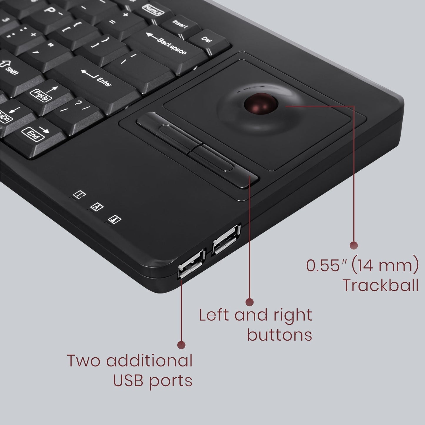 PERIBOARD-514 H PLUS - Wired Mini Trackball Keyboard 75% Extra USB Ports - Perixx Europe