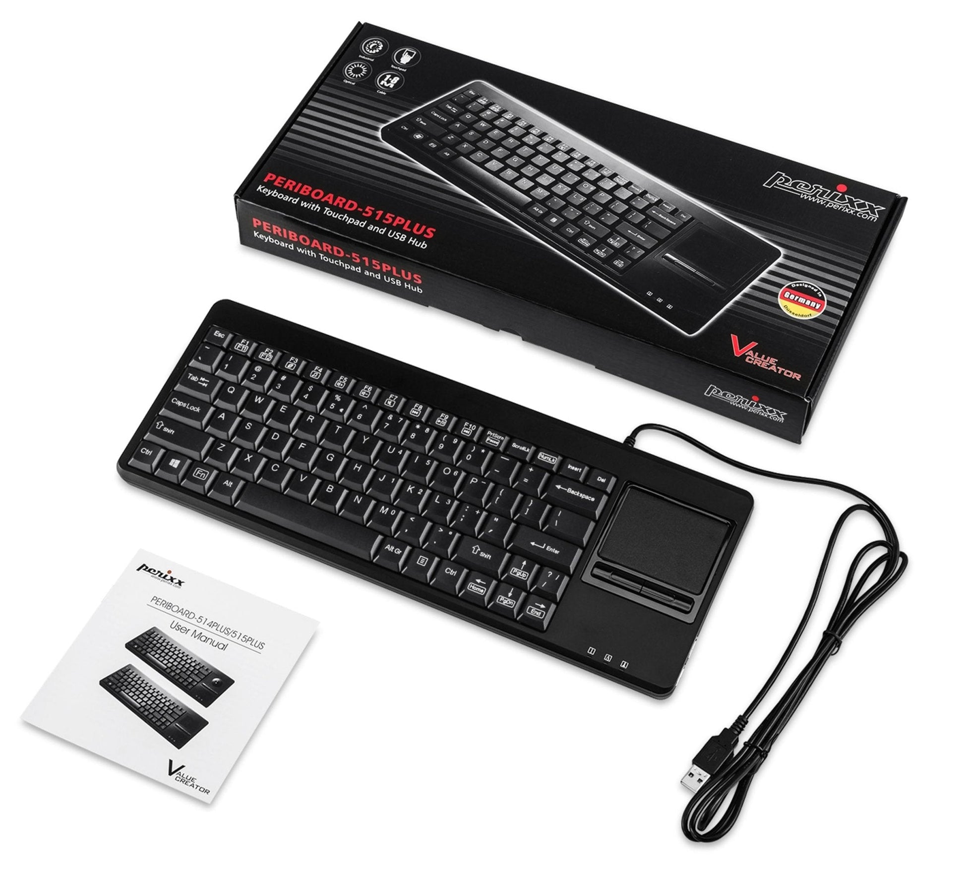 PERIBOARD-515 H PLUS - Wired Touchpad Keyboard 75% Extra USB Ports - Perixx Europe