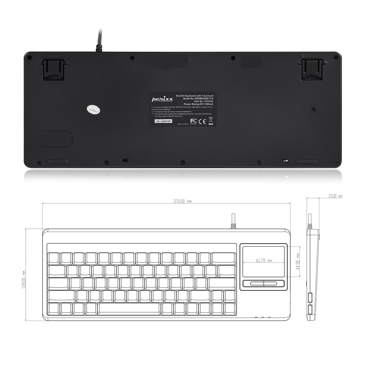 PERIBOARD-515 H PLUS - Wired Touchpad Keyboard 75% Extra USB Ports - Perixx Europe