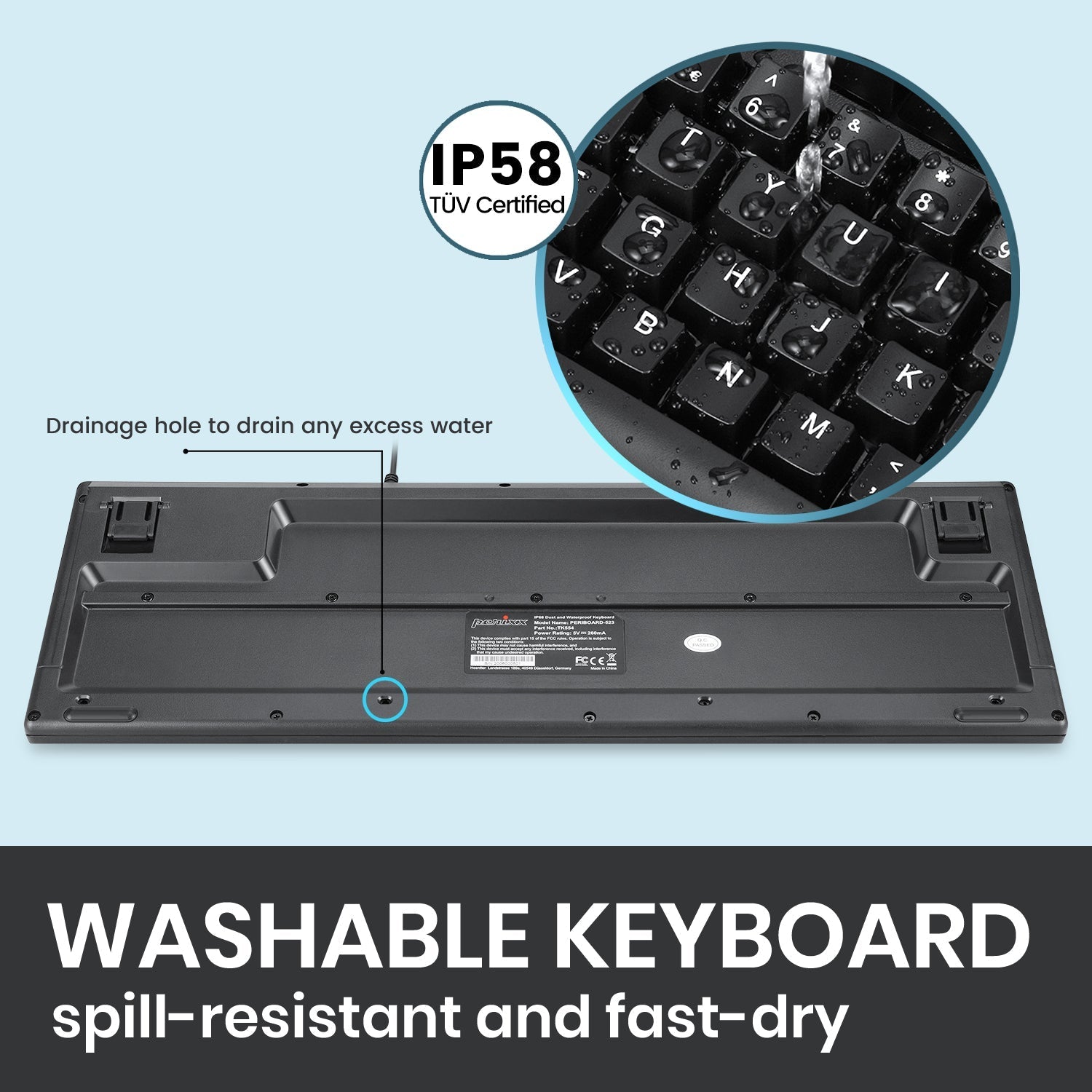 PERIBOARD-523 – Wired Waterproof and Dustproof Keyboard with TÜV certification - Perixx Europe