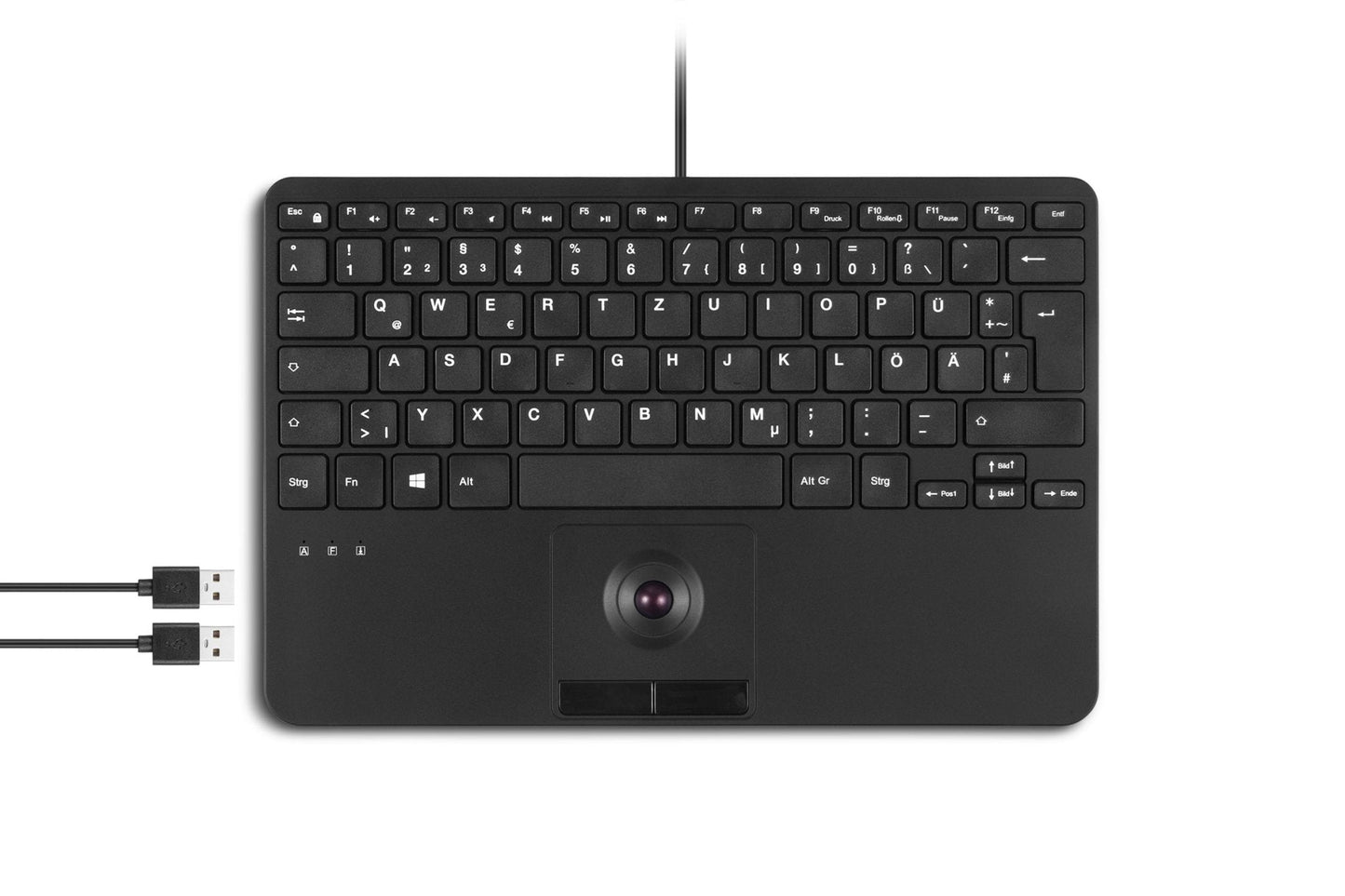 PERIBOARD-526, Wired Mini USB Keyboard with Trackball - Scissor Keys - Build-in 2 USB Hubs - Perixx Europe