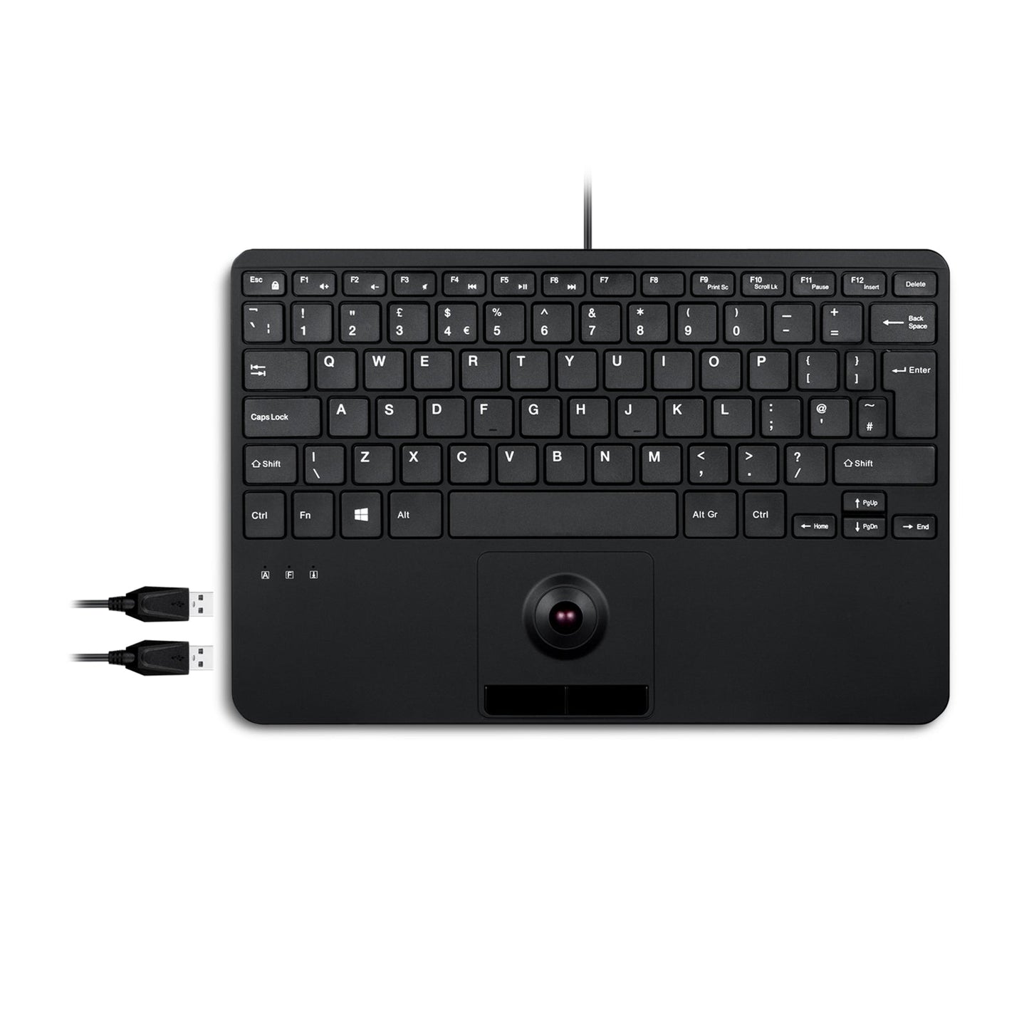 PERIBOARD-526, Wired Mini USB Keyboard with Trackball - Scissor Keys - Build-in 2 USB Hubs - Perixx Europe