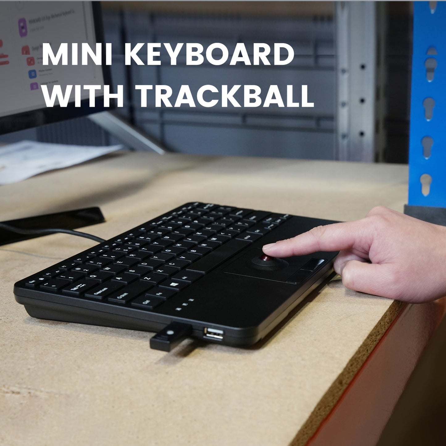 PERIBOARD-526, Wired Mini USB Keyboard with Trackball - Scissor Keys - Build-in 2 USB Hubs - Perixx Europe